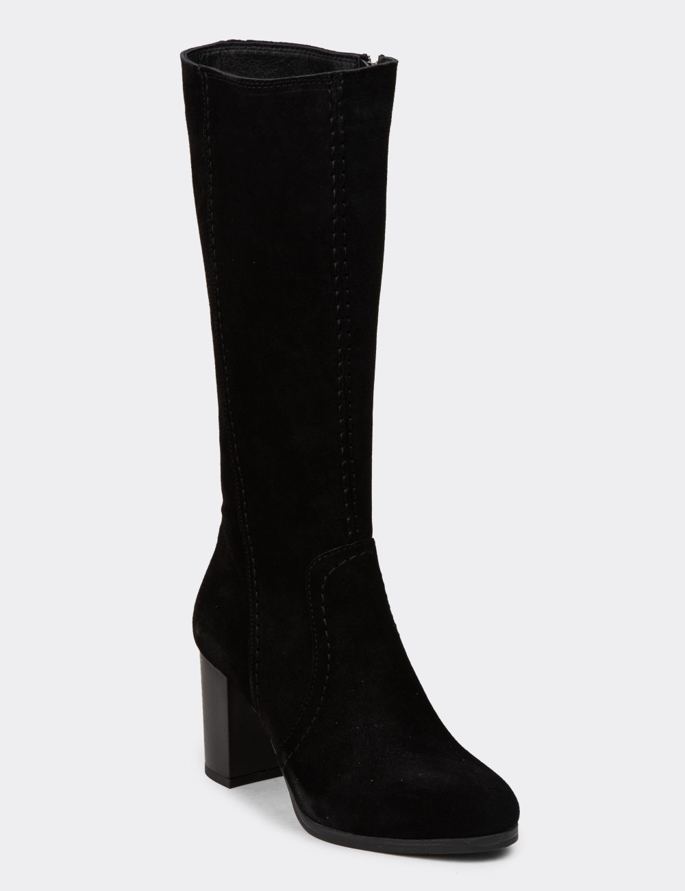 Women's Black Suede Leather Boots - A3282ZSYHC01