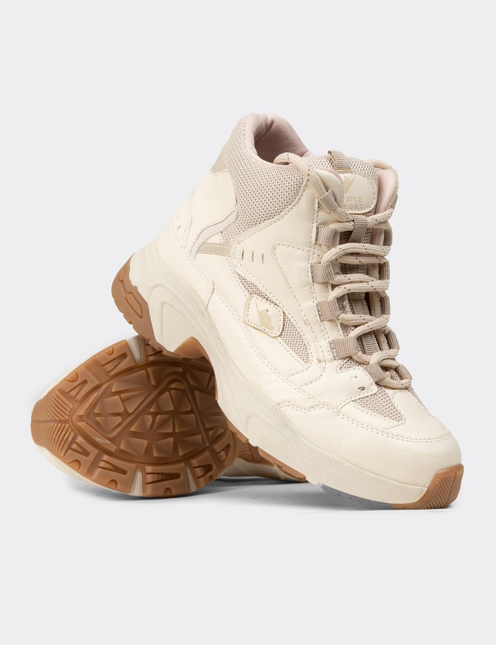 Women's Beige Leather Sneakers - 34150ZBEJC01