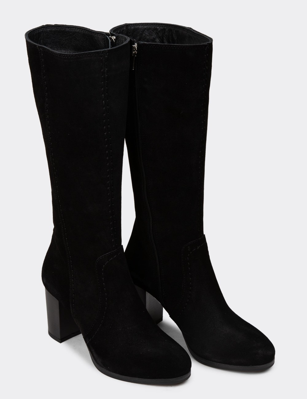 Women's Black Suede Leather Boots - A3282ZSYHC01