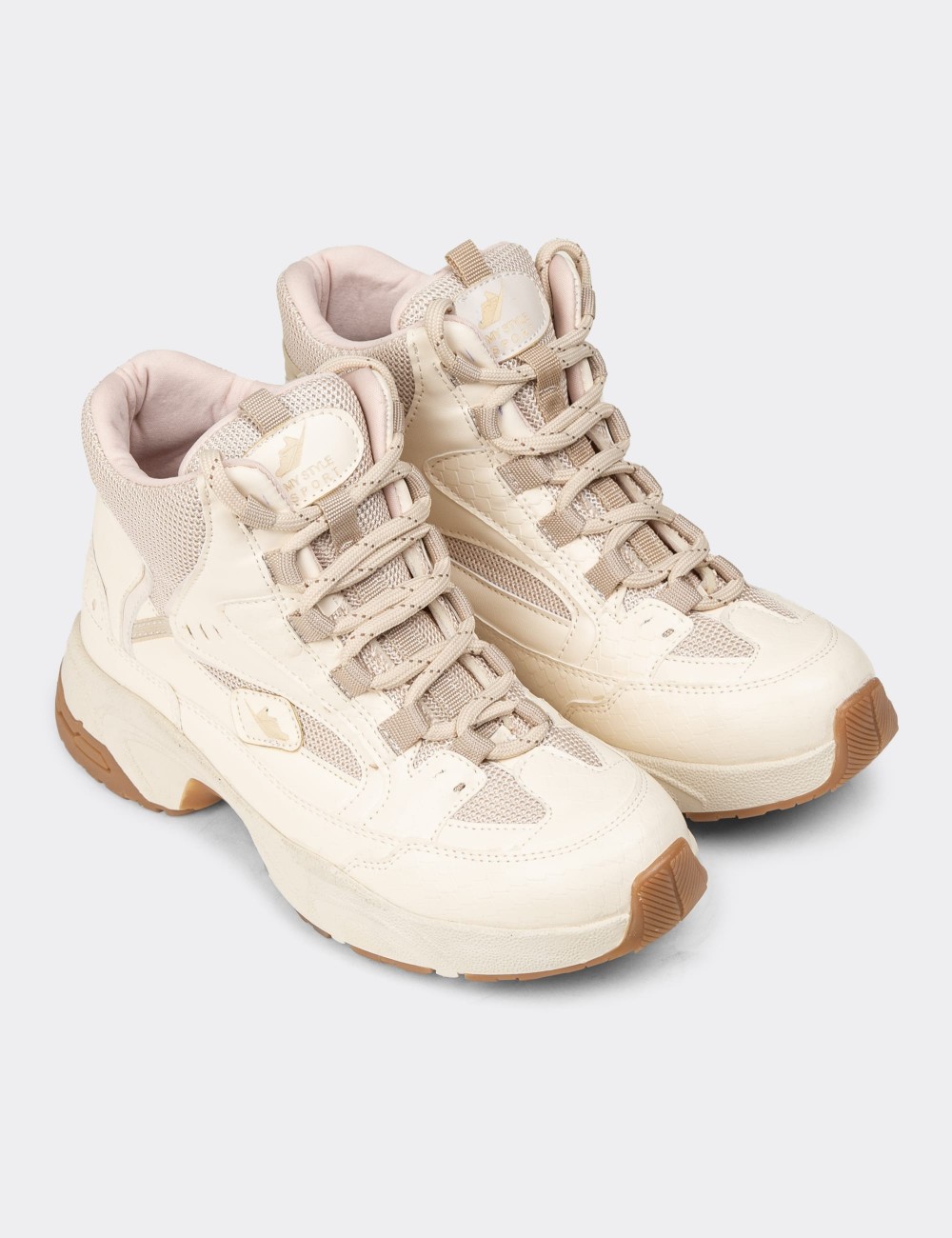 Women's Beige Leather Sneakers - 34150ZBEJC01