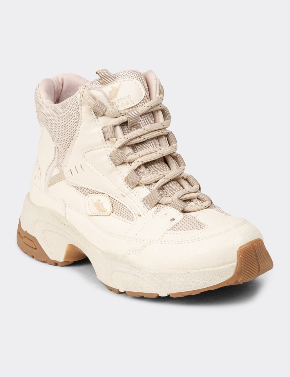 Women's Beige Leather Sneakers - 34150ZBEJC01