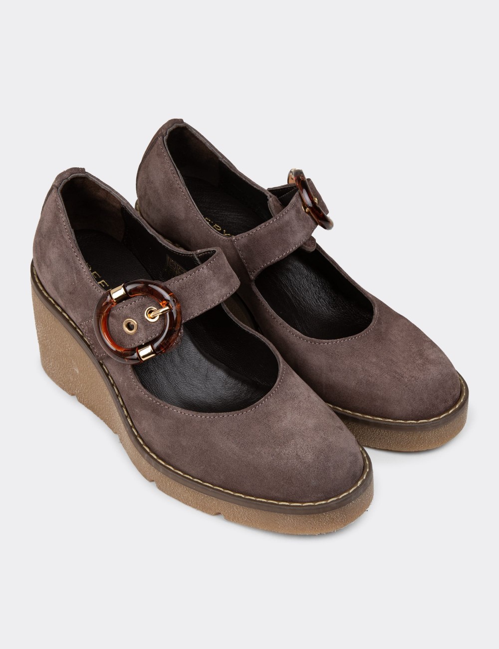 Women's Sandstone Suede Leather Platform Shoes - 61780ZVZNC01 Women's Sandstone Suede Leather Platform Shoes - 61780ZVZNC01