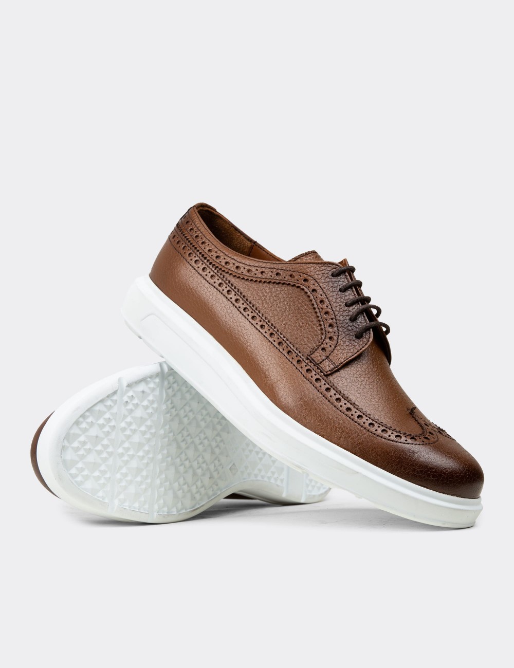 Tan  Leather Lace-up Shoes - 01293MTBAP04