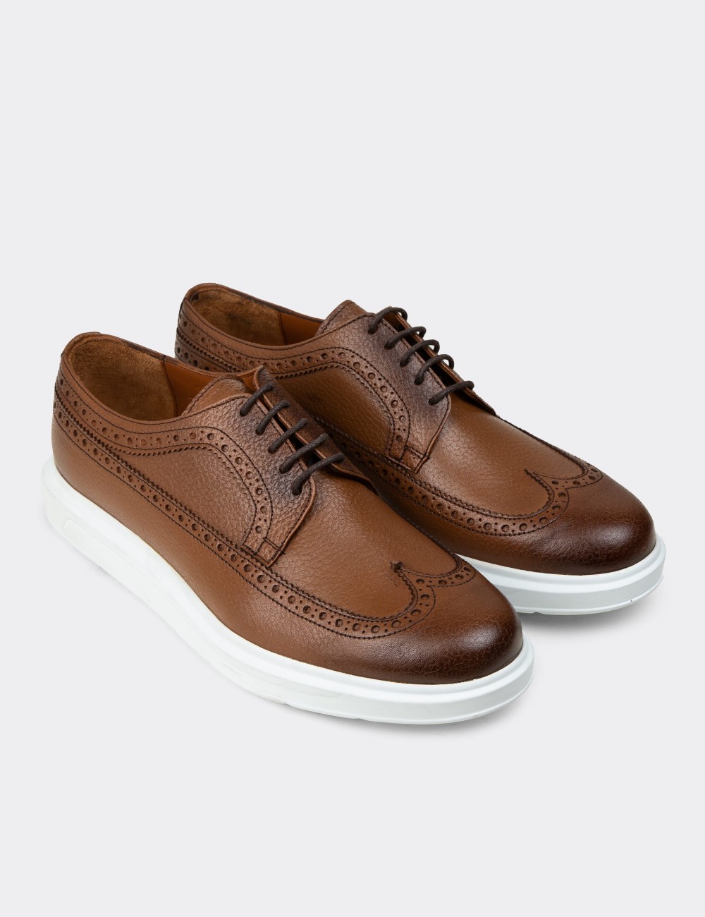 Tan  Leather Lace-up Shoes - 01293MTBAP04