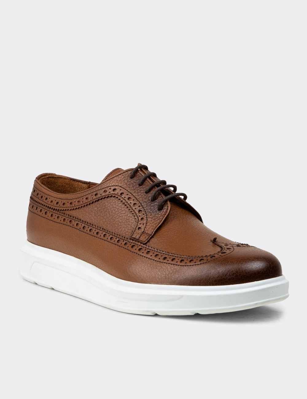Tan  Leather Lace-up Shoes - 01293MTBAP04
