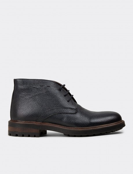Navy  Leather Desert Boots