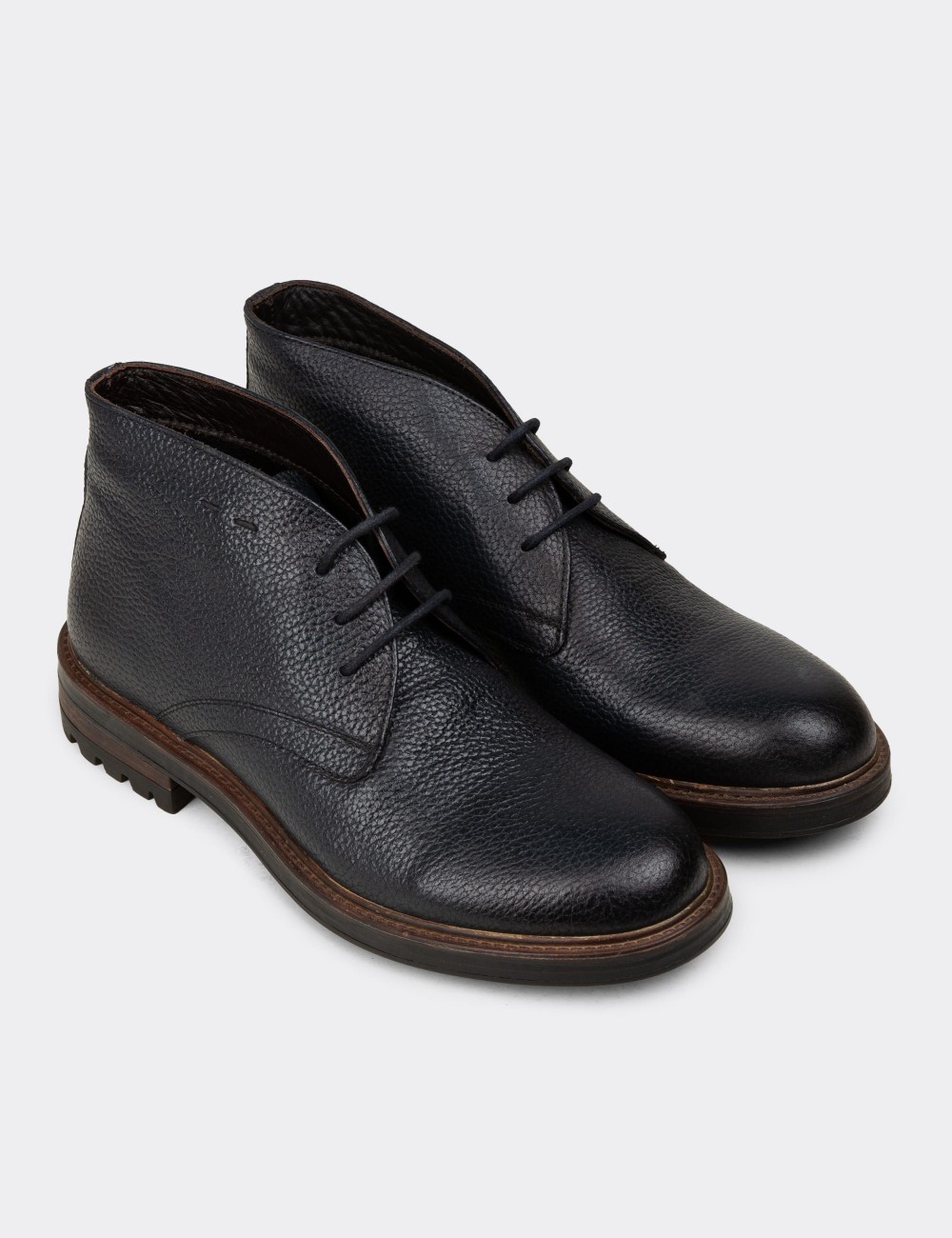 Navy  Leather Desert Boots - 01295MLCVC03