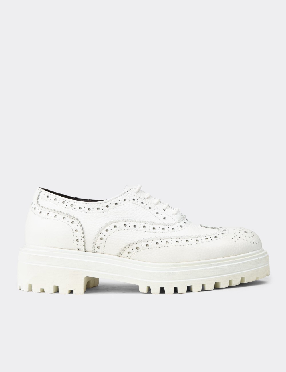 White  Leather Lace-up Shoes - 01418ZBYZE01 White  Leather Lace-up Shoes - 01418ZBYZE01