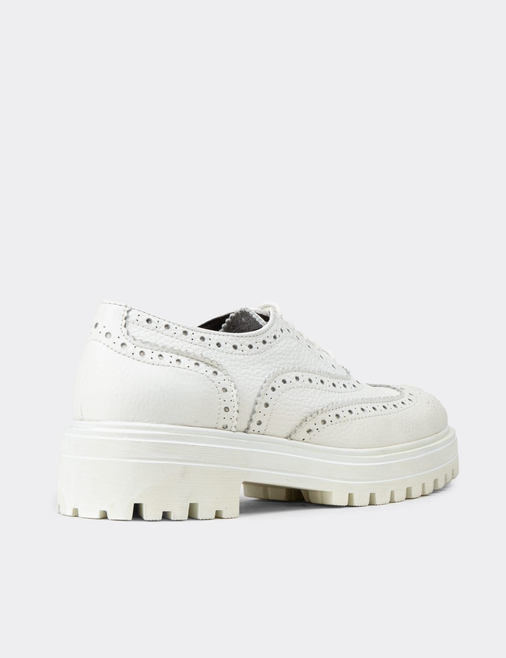 White  Leather Lace-up Shoes - 01418ZBYZE01 White  Leather Lace-up Shoes - 01418ZBYZE01