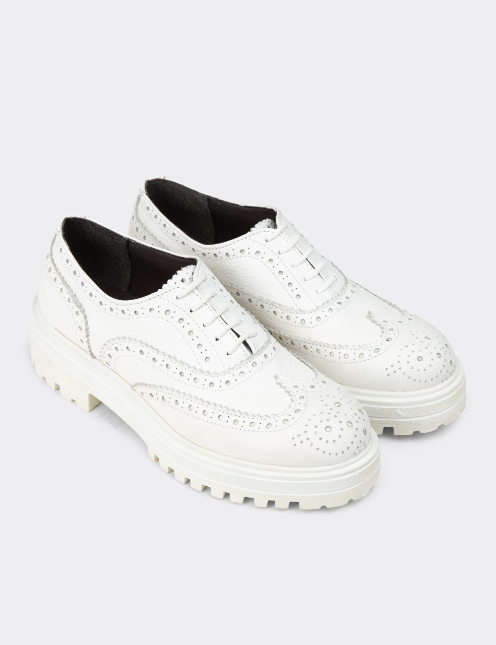 White  Leather Lace-up Shoes - 01418ZBYZE01 White  Leather Lace-up Shoes - 01418ZBYZE01