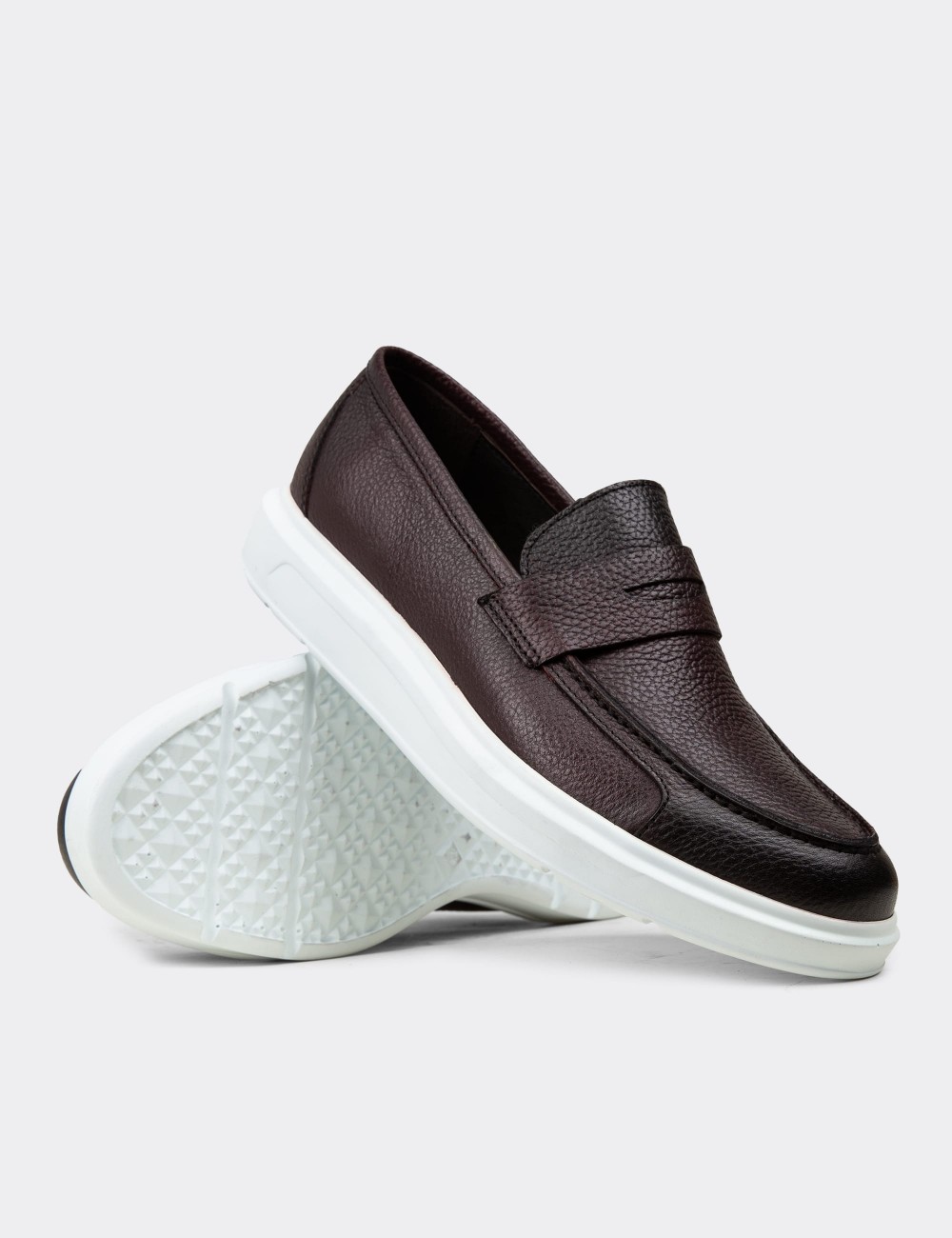 Burgundy  Leather Loafers - 01564MBRDP08