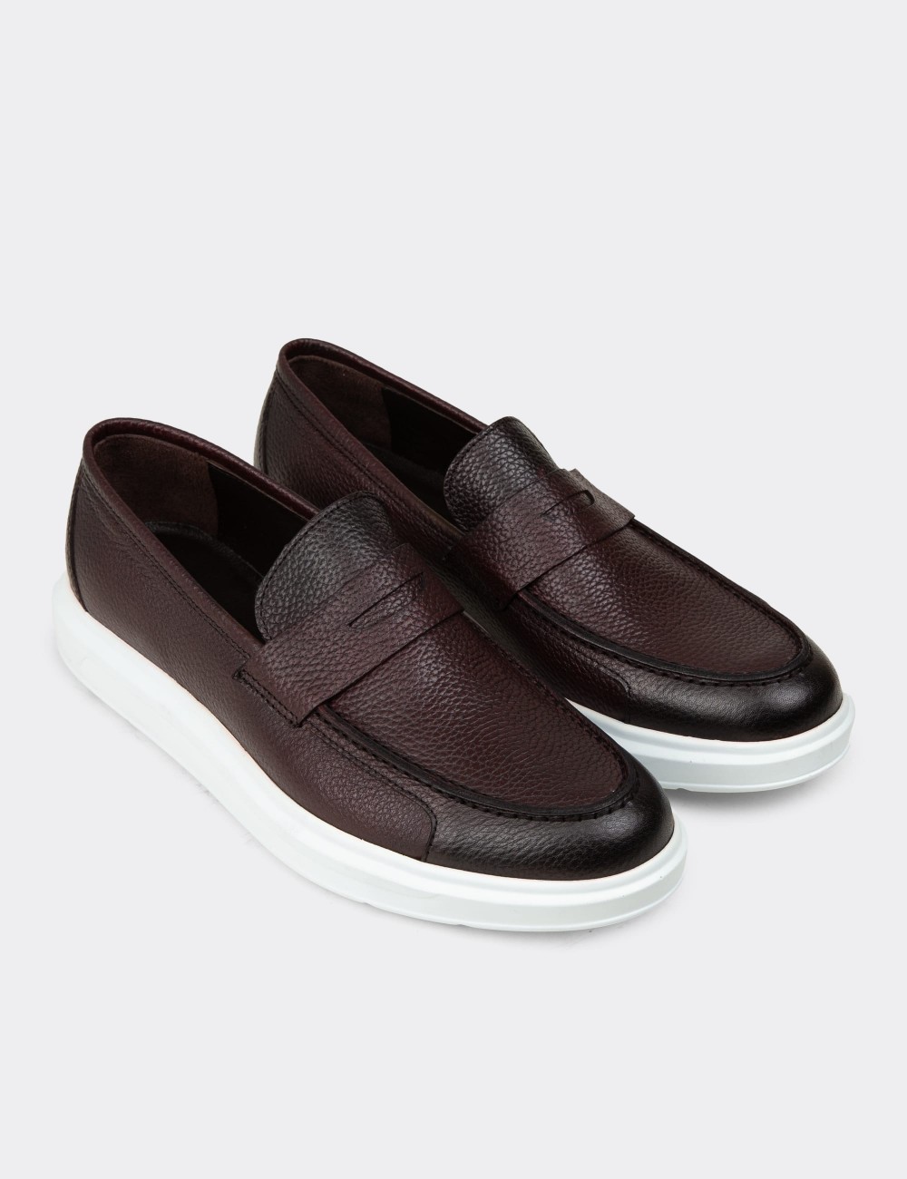 Burgundy  Leather Loafers - 01564MBRDP08