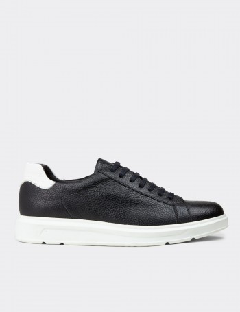 Navy  Leather Lace-up Shoes - 01673MLCVP02