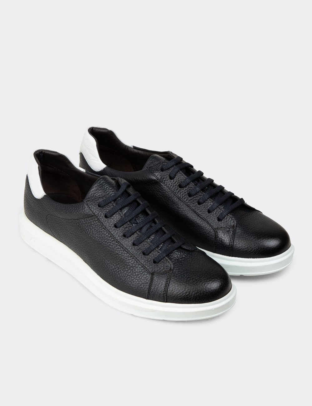 Navy  Leather Lace-up Shoes - 01673MLCVP02