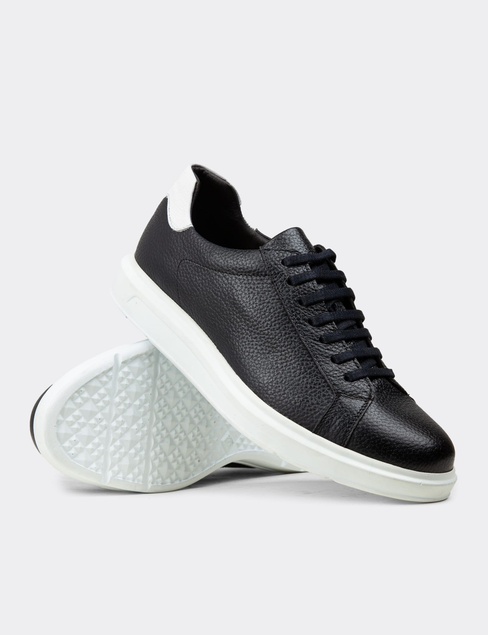 Navy  Leather Lace-up Shoes - 01673MLCVP02