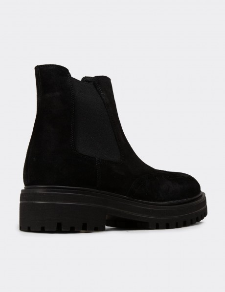Black Suede Leather Chelsea Boots