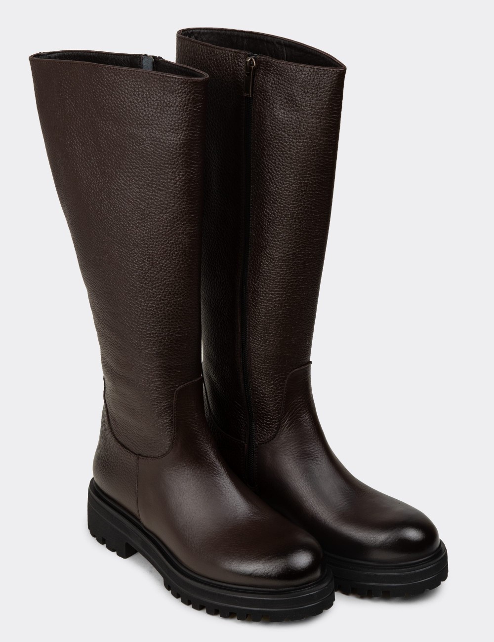 Brown  Leather  Boots - 01807ZKHVE01