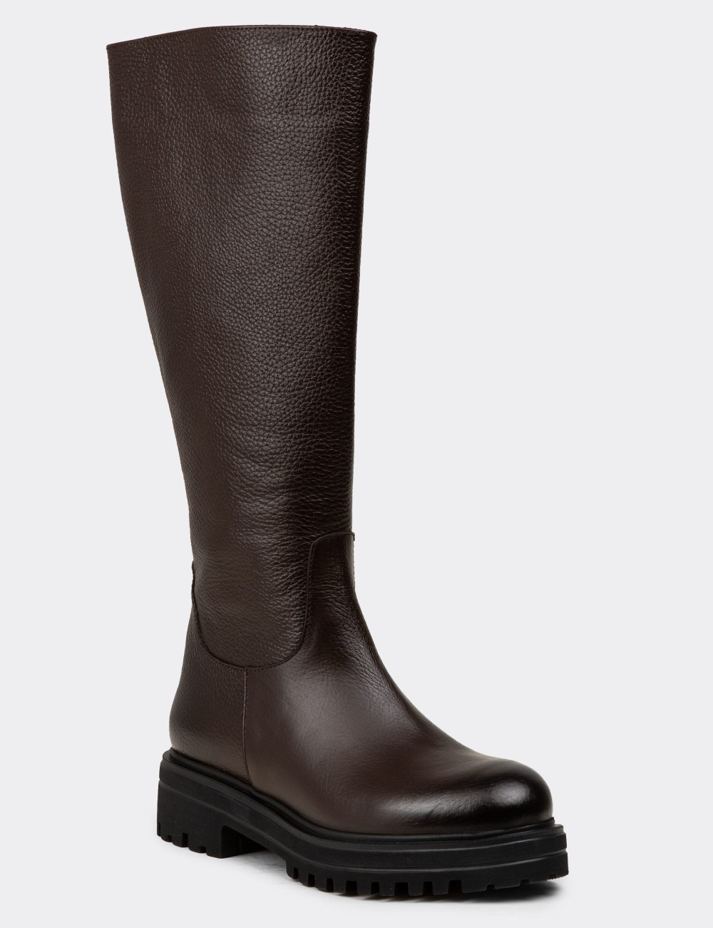 Brown  Leather  Boots - 01807ZKHVE01