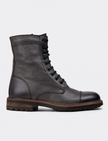 Gray  Leather Postal Boots - 01857MGRIC02