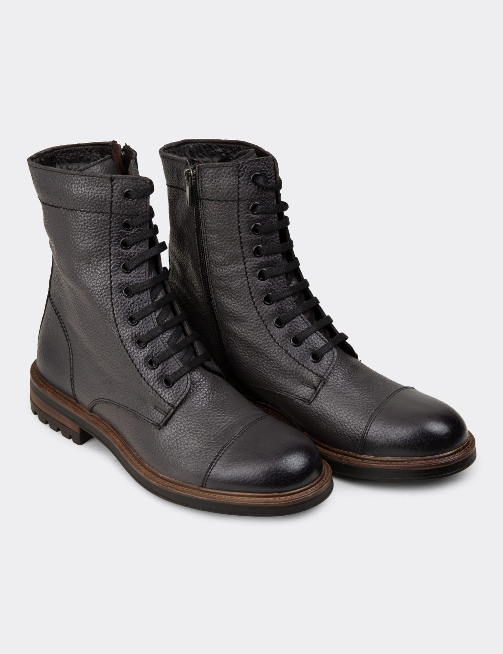 Gray  Leather Postal Boots - 01857MGRIC02