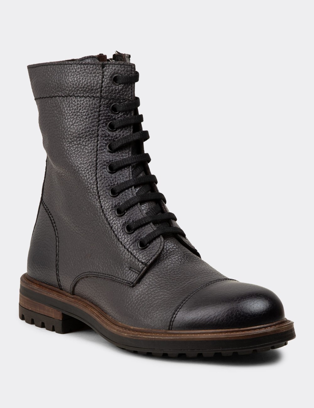 Gray  Leather Postal Boots - 01857MGRIC02