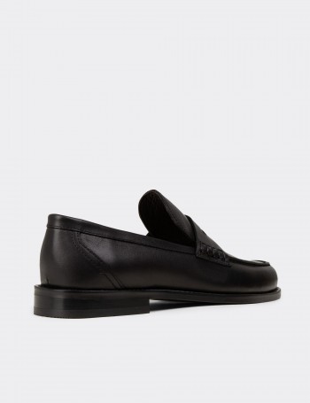 Black  Leather Loafers - 01538MSYHM02