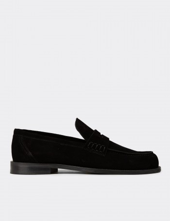 Black Suede Leather Loafers - 01538MSYHN03