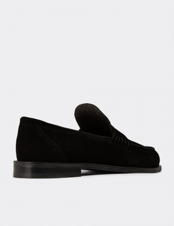 Black Suede Leather Loafers - 01538MSYHN03