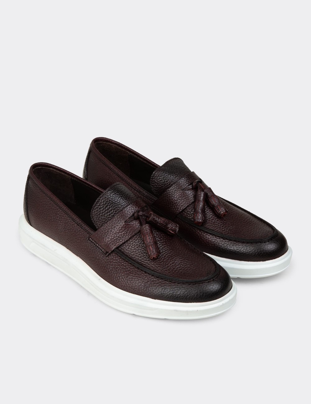 Burgundy  Leather Loafers & Moccasins Shoes - 01587MBRDP02