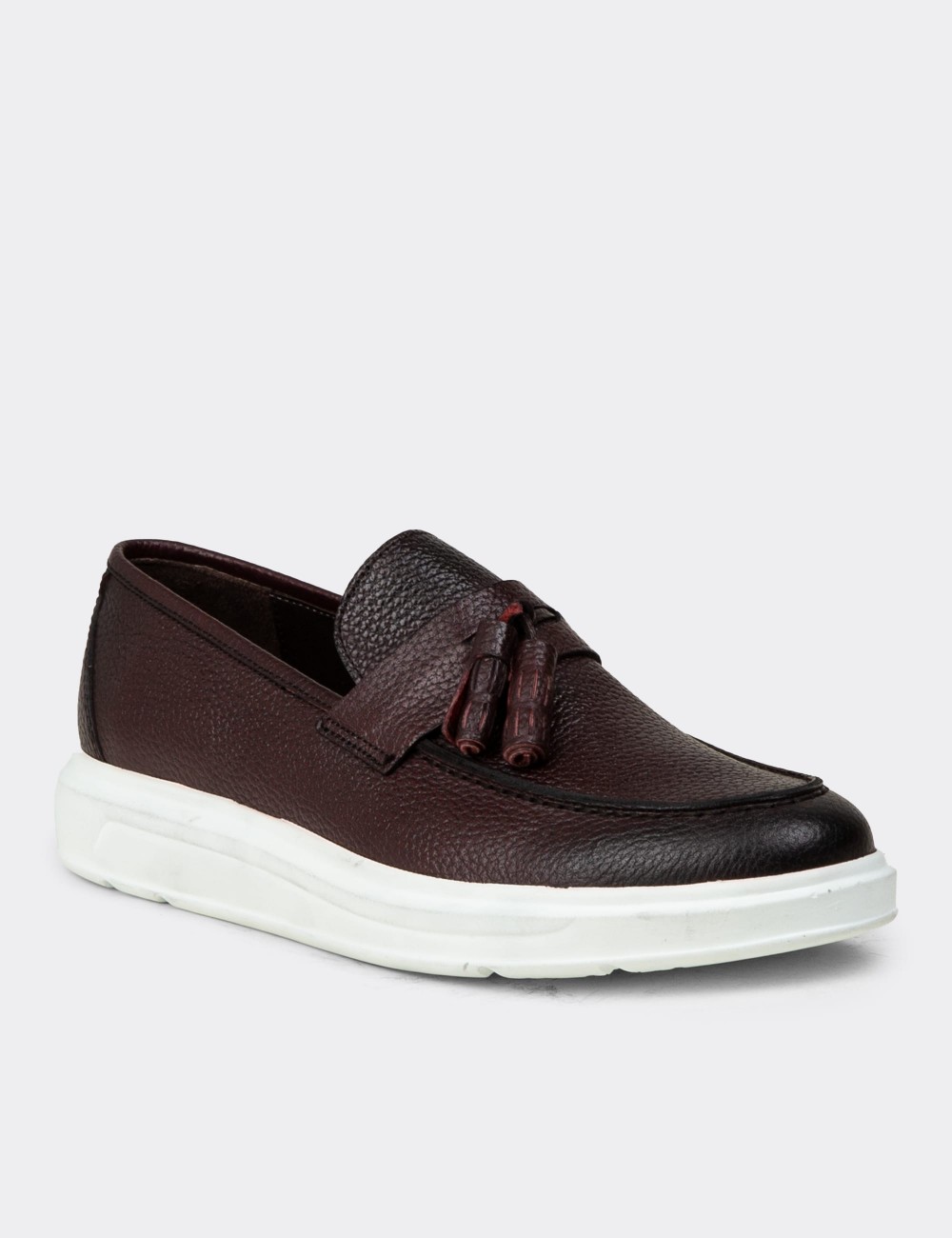 Burgundy  Leather Loafers & Moccasins Shoes - 01587MBRDP02