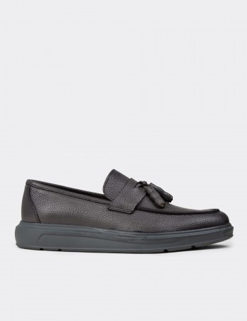 Gray  Leather Loafers - 01587MGRIP04