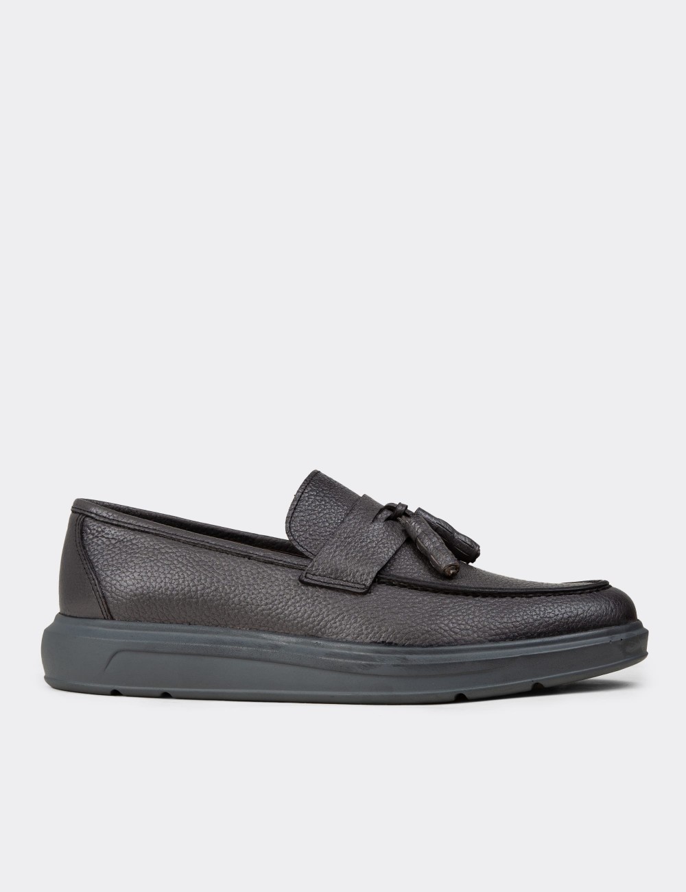 Gray  Leather Loafers - 01587MGRIP04