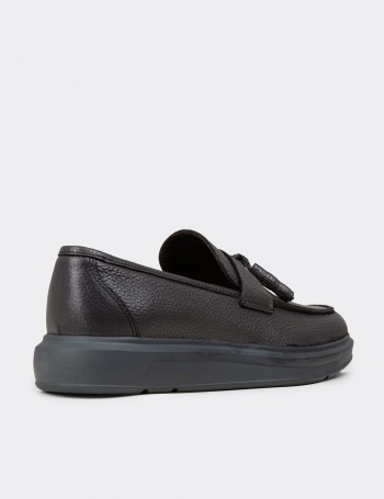 Gray  Leather Loafers - 01587MGRIP04
