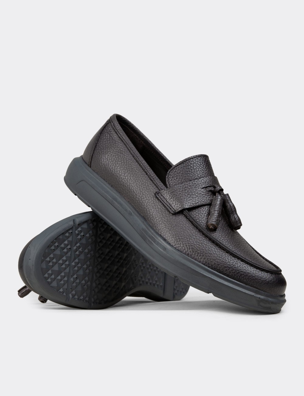 Gray  Leather Loafers - 01587MGRIP04