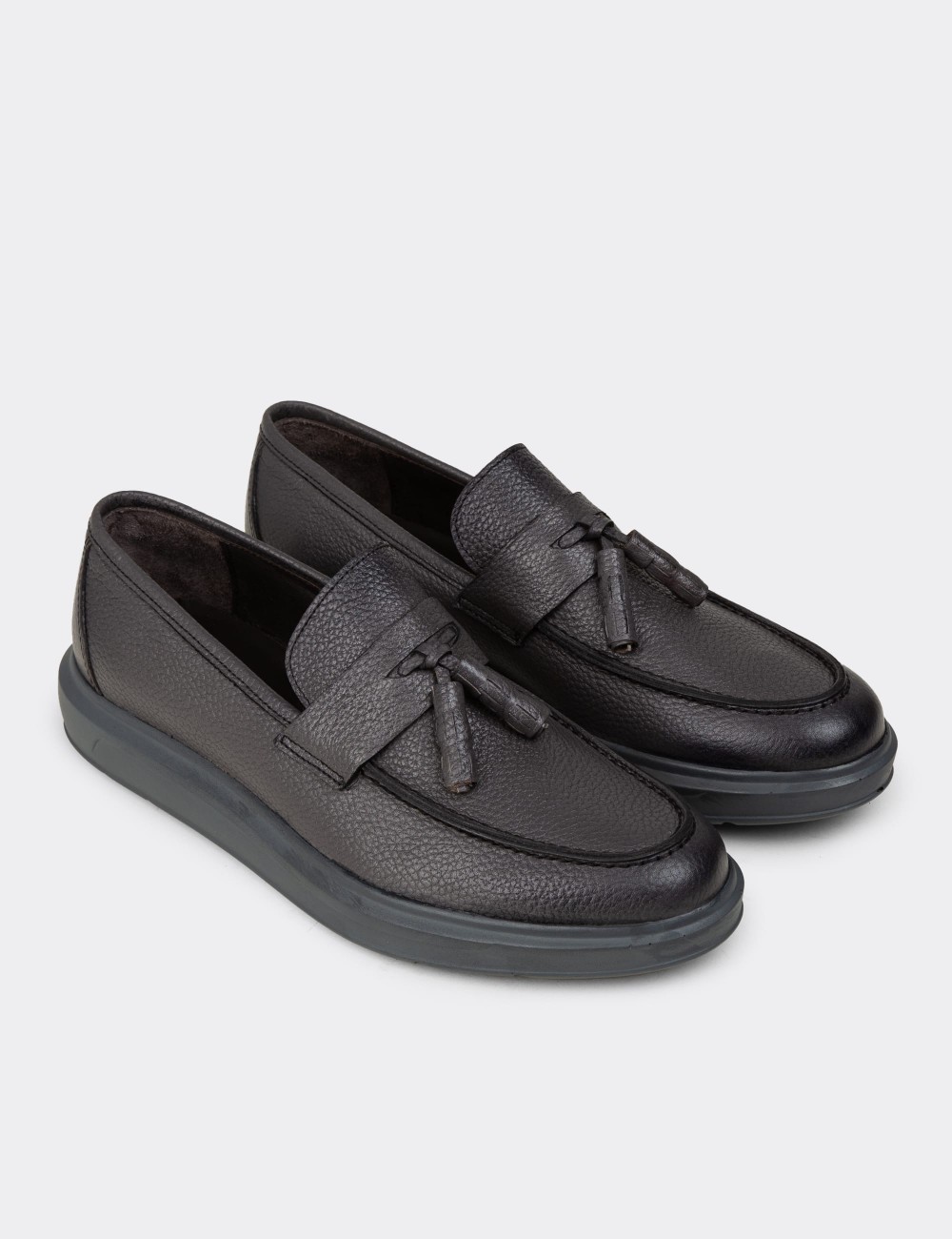 Gray  Leather Loafers - 01587MGRIP04