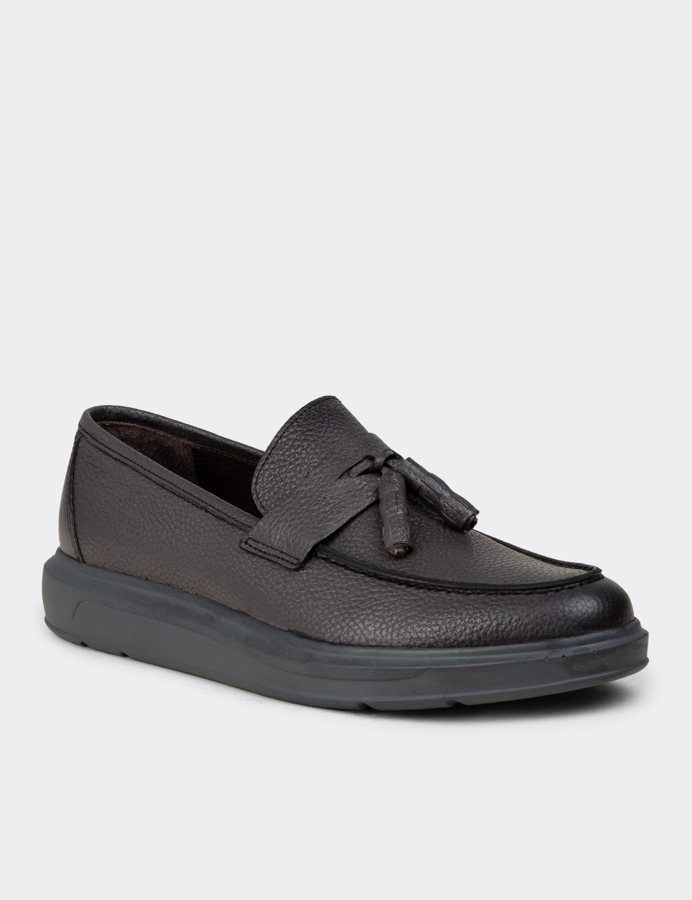Gray  Leather Loafers - 01587MGRIP04