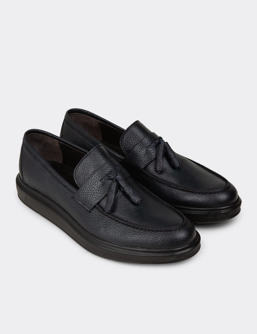 Navy Calfskin Leather Loafers - 01587MLCVP05