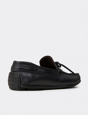 Navy  Leather Driving Shoes - 01647MLCVC04
