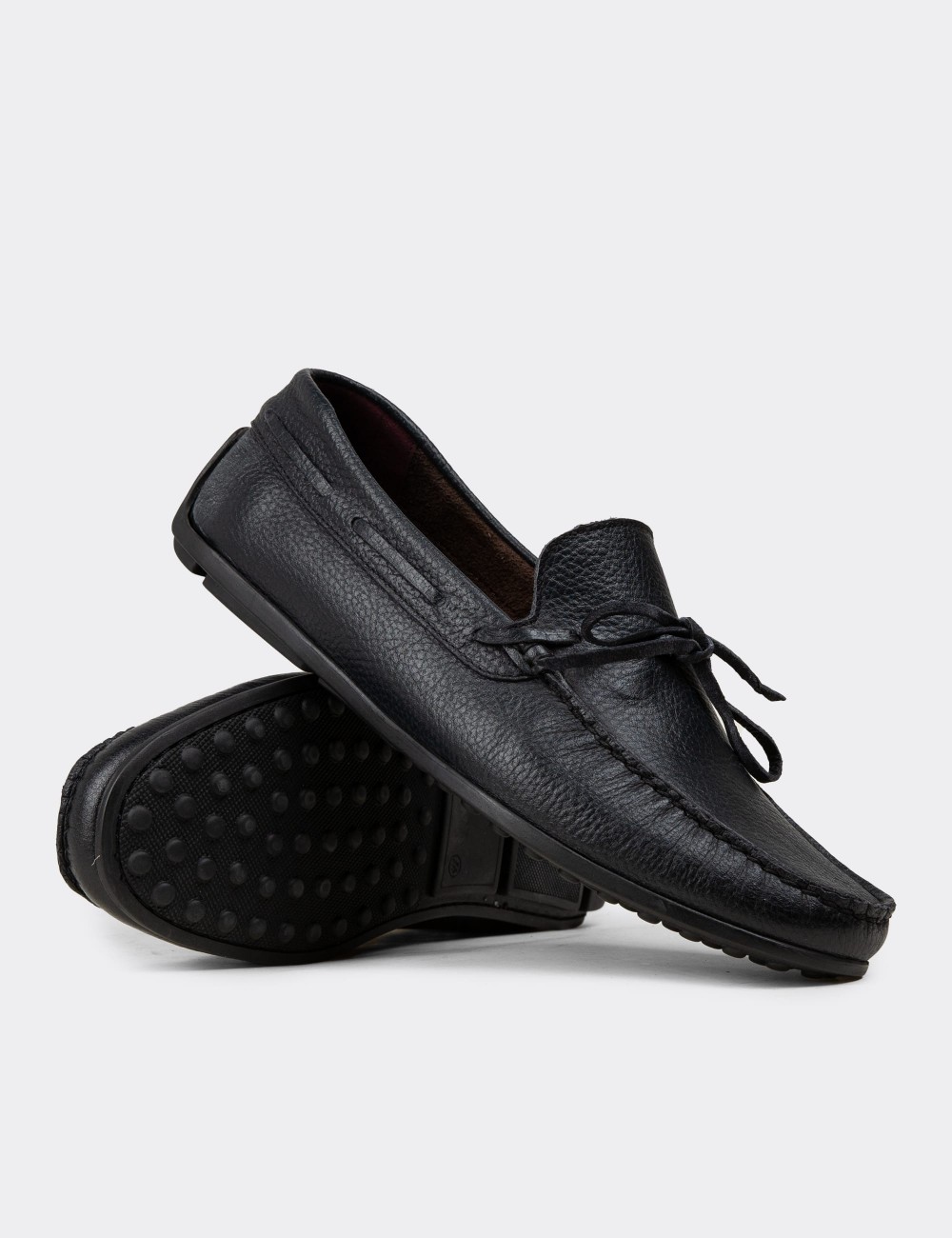 Navy  Leather Driving Shoes - 01647MLCVC04