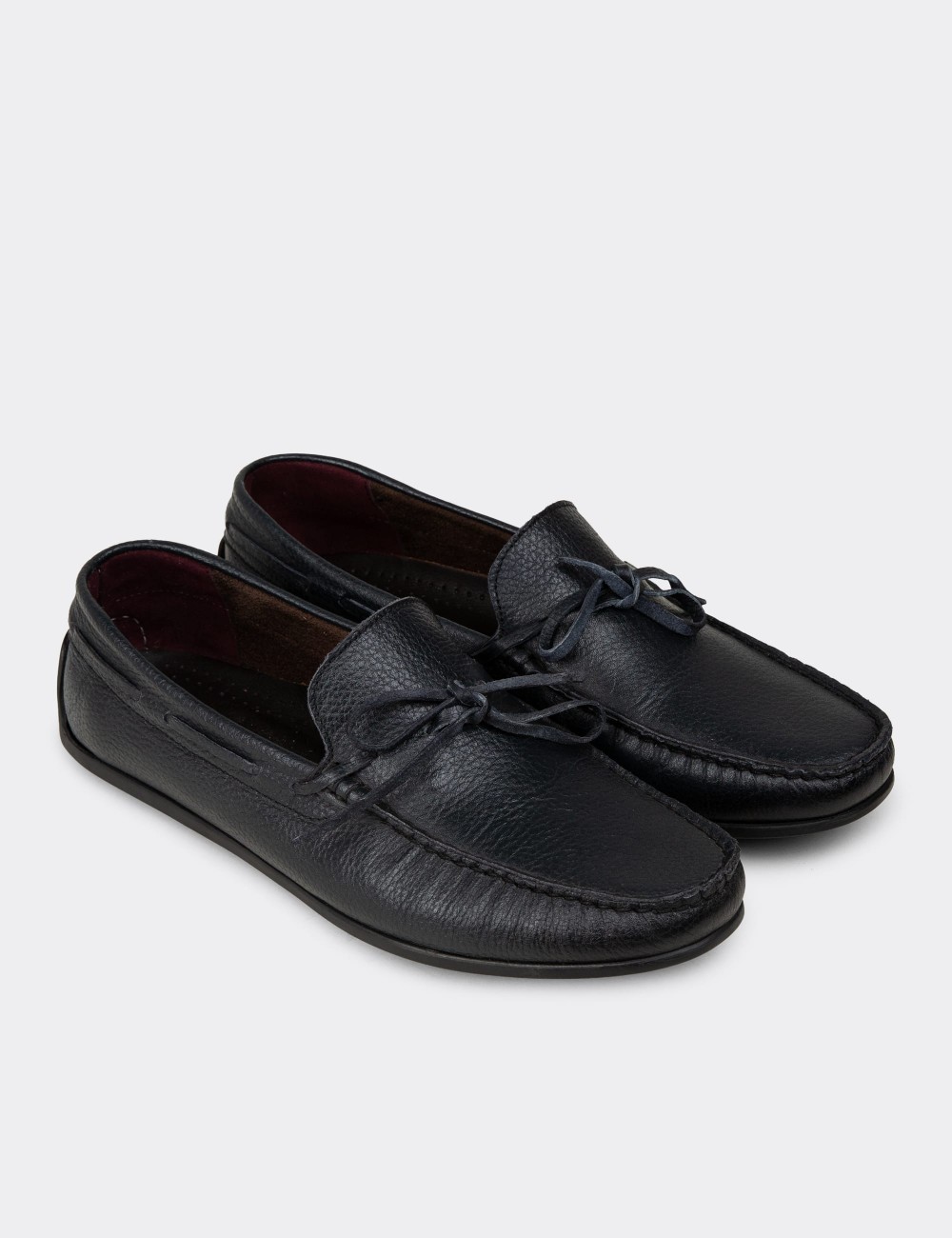 Navy  Leather Driving Shoes - 01647MLCVC04