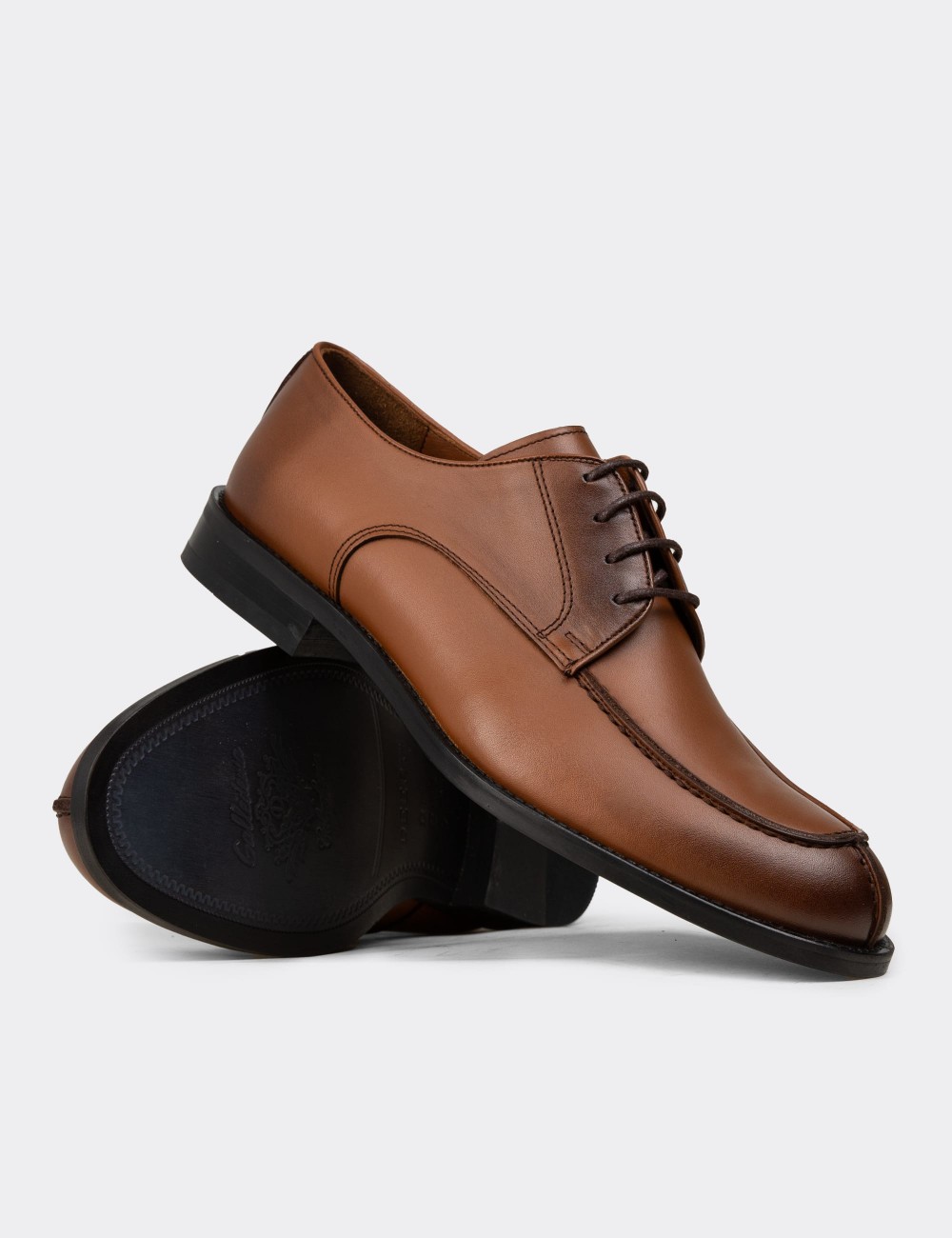 Tan  Leather Classic Shoes - 01695MTBAM01