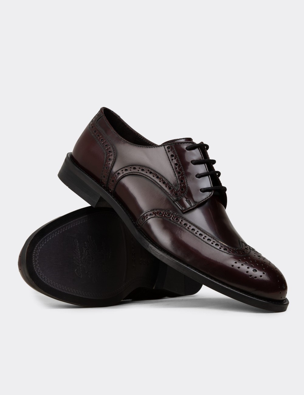 Burgundy  Leather Oxford Shoes - 01696MBRDM01