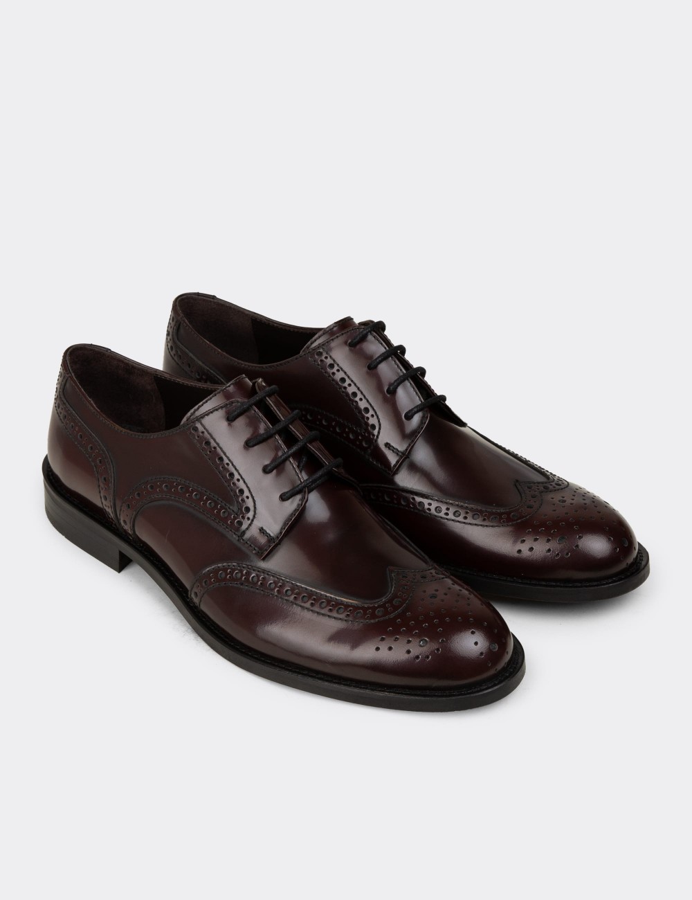 Burgundy  Leather Oxford Shoes - 01696MBRDM01