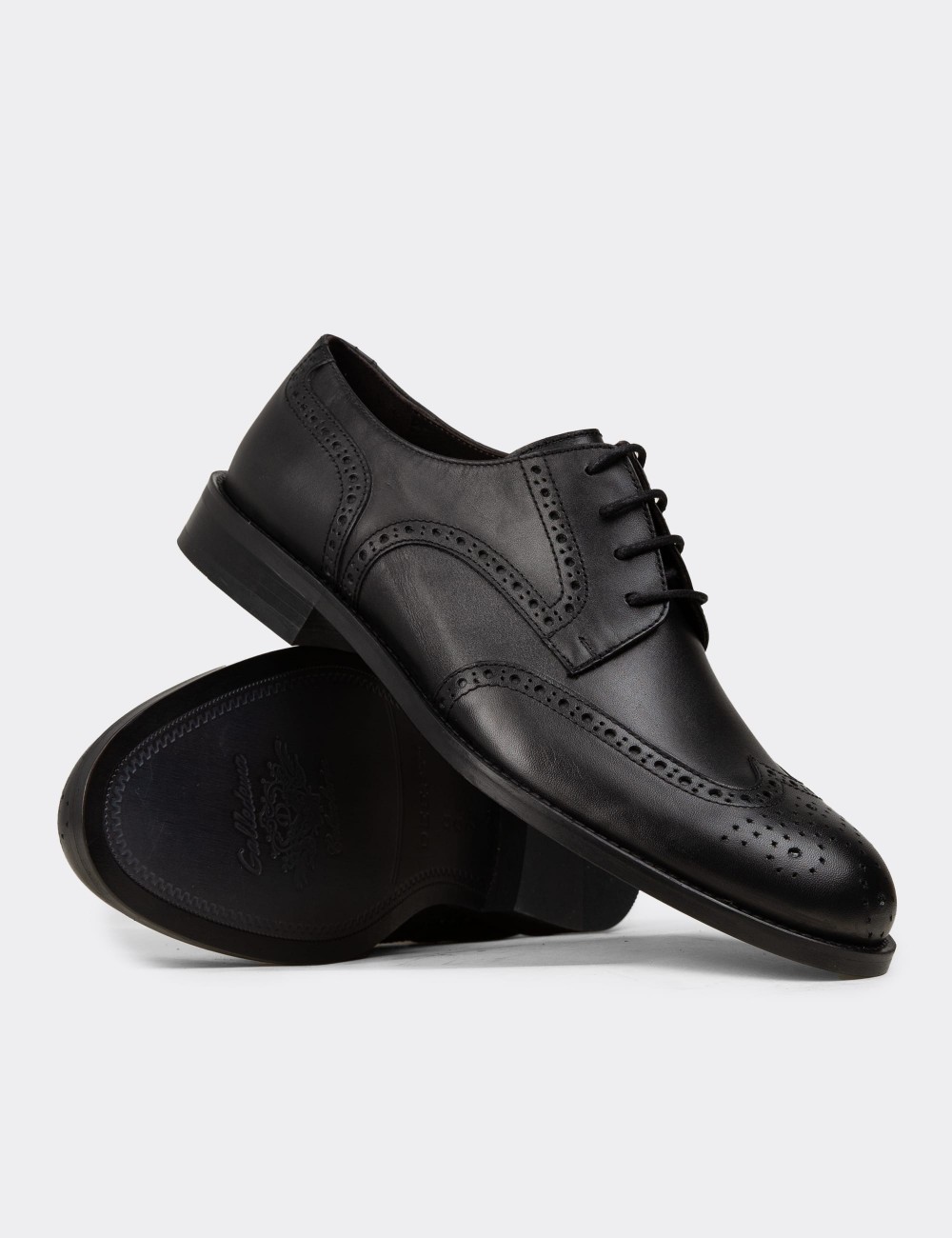 Black  Leather Oxford Shoes - 01696MSYHM01