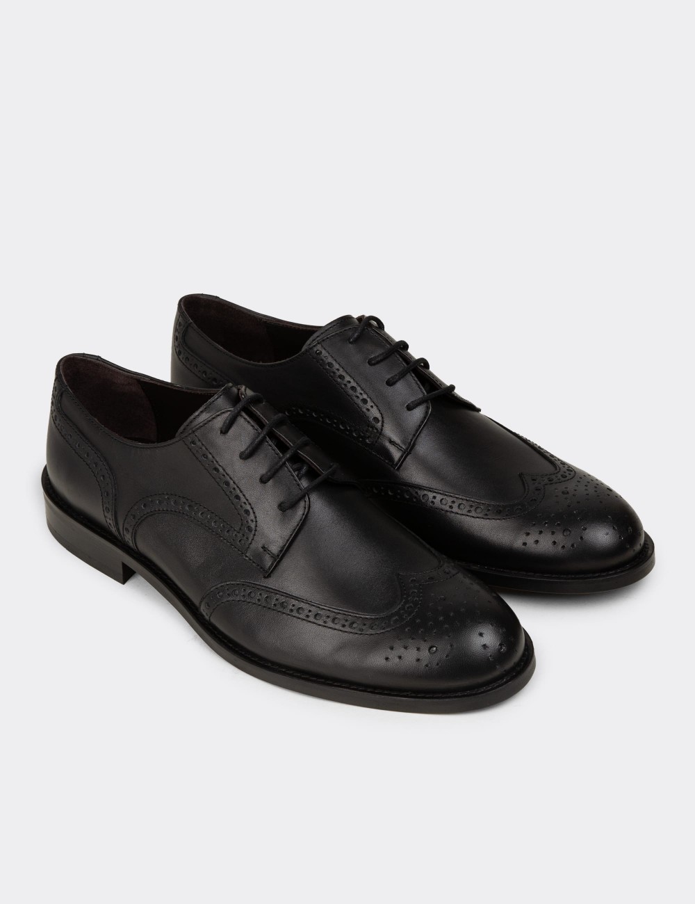 Black  Leather Oxford Shoes - 01696MSYHM01