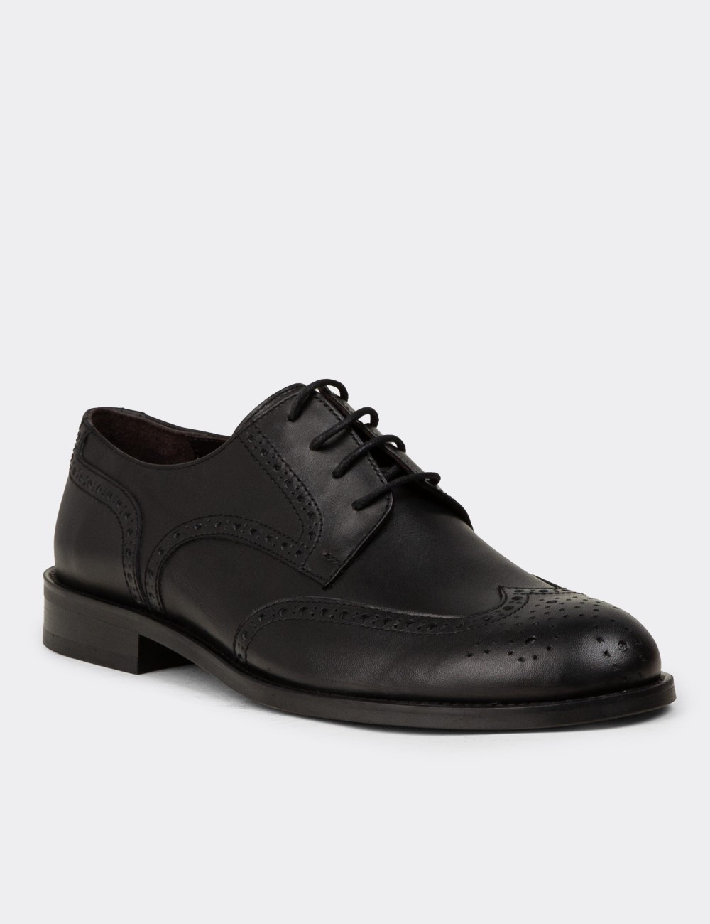 Black  Leather Oxford Shoes - 01696MSYHM01