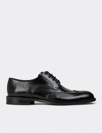 Black  Leather Oxford Shoes - 01696MSYHM02