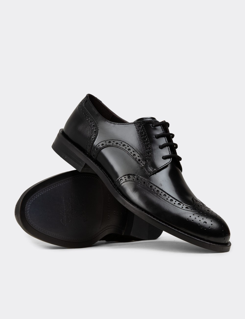 Black  Leather Oxford Shoes - 01696MSYHM02