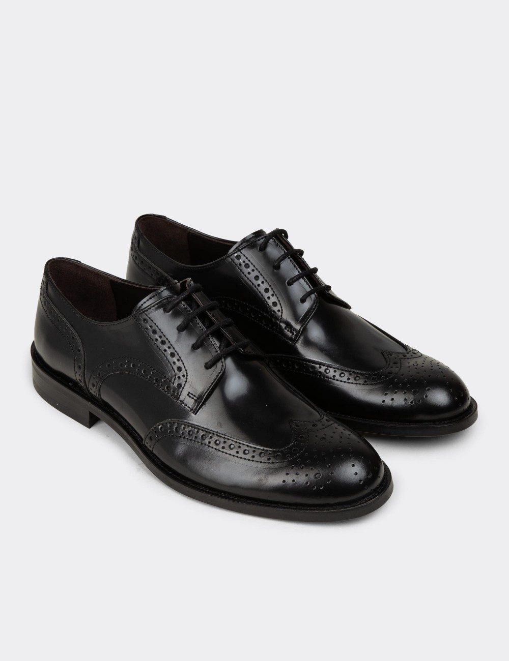 Black  Leather Oxford Shoes - 01696MSYHM02