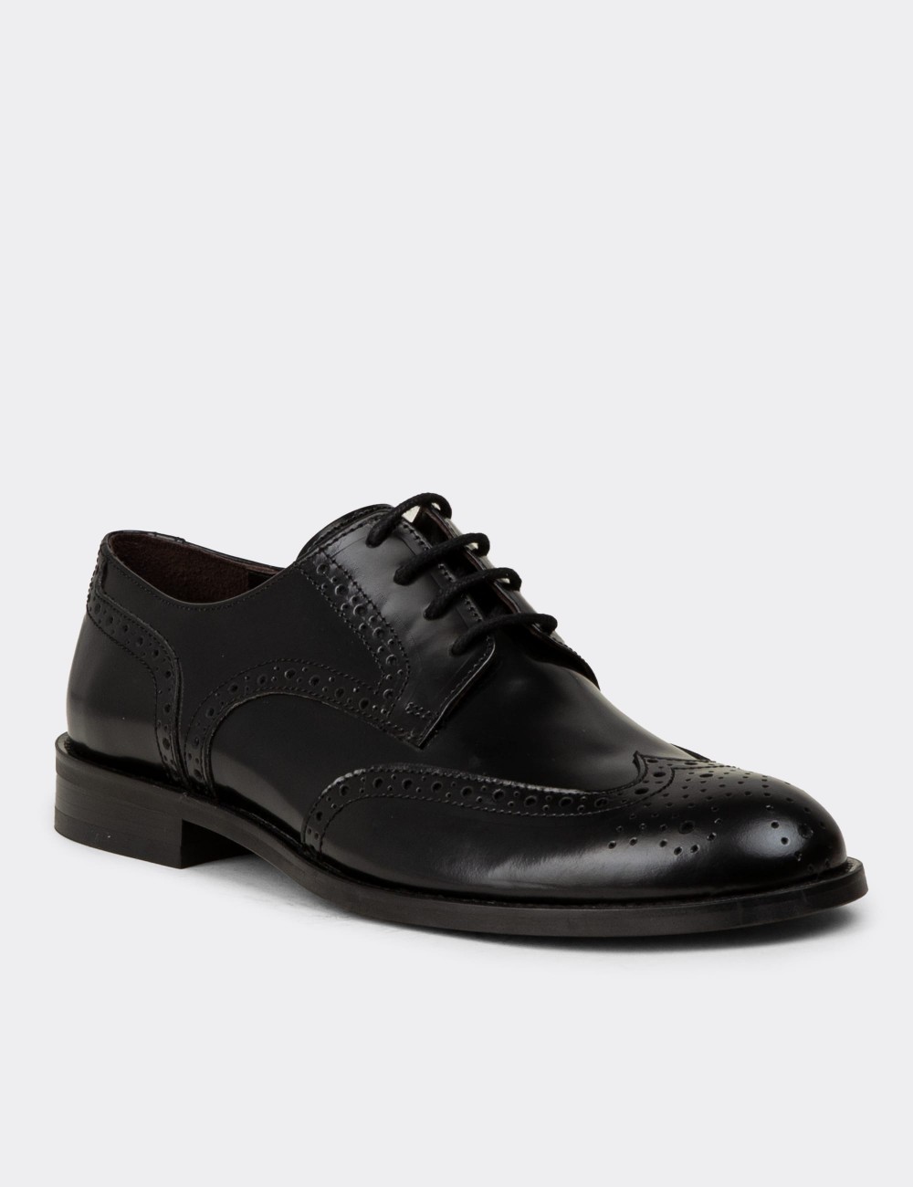 Black  Leather Oxford Shoes - 01696MSYHM02